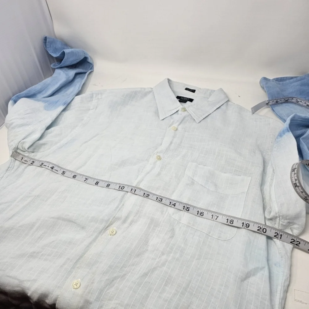 J Crew Men's Long Sleeve‎ 100% Linen Shirt Tie-Dye Gradient Blue Design Size L.